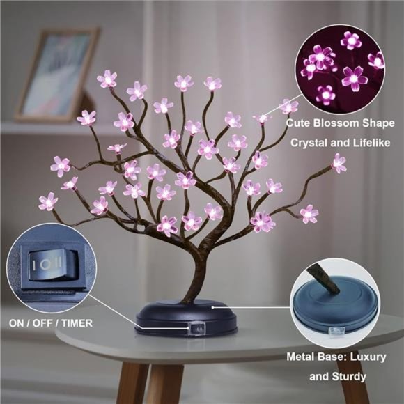 16Inch 36LED Cherry Blossom Bonsai Light, Pink Light, Battery Powered - Picture 10 of 14